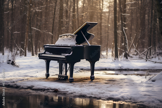 Flügel im verschneiten Winterwald mit Sonnenlicht im Hintergrund